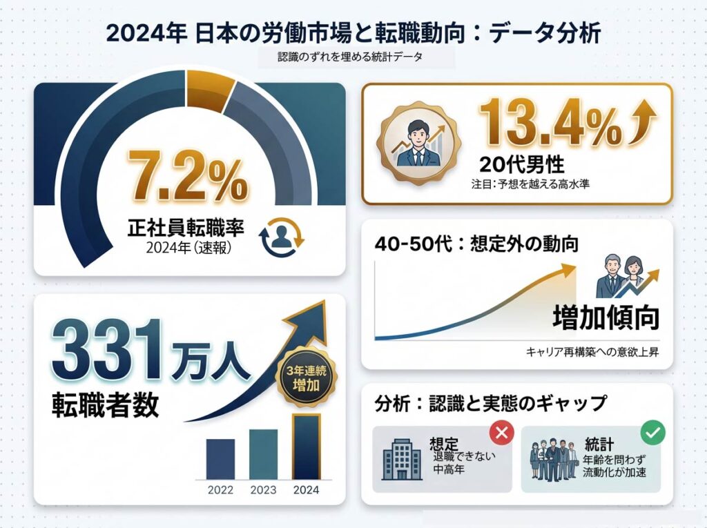 正社員転職率7.2%、転職者数331万人など2024年労働市場データ